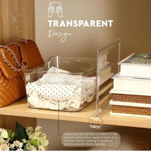 Pack of 4 Clear Acrylic Shelf Dividers with Storage Bin | Organization